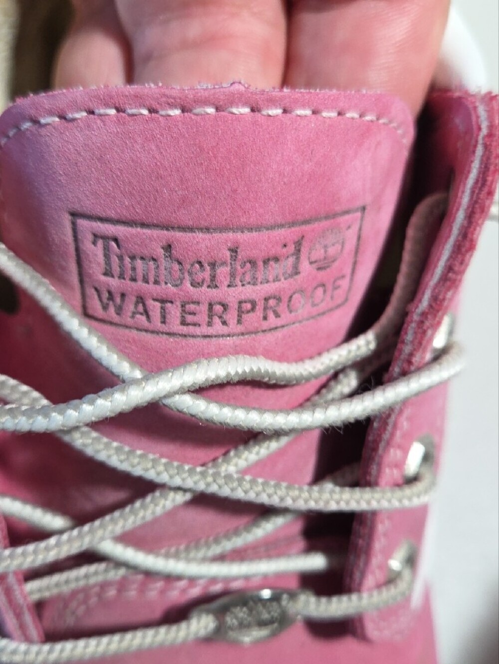 Timberland Pink Nubuck Lace-Up Ankle Boots with White Collar - Picture 6 of 8